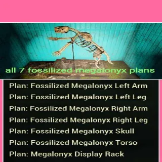 All 7 fossilized megalonyx plans