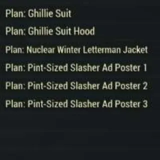 Full Slasher Plan Set (Ghillie Suit + Hood + Nw Letterman Jacket + 3 Posters)