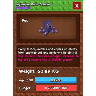 🐙HUGE NIGHTMARE MIMIC OCTOPUS |60+KG! 15S CD WITH MED.TOY|🌱GROW A GARDEN🌱