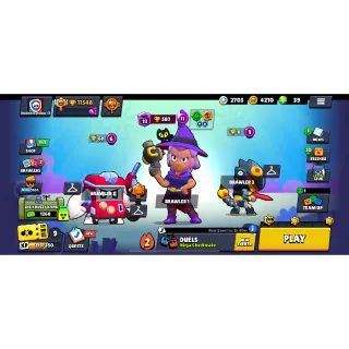 WITCH SHELLY MECHA LEON BRAWL STARS RAREST 55 BRAWLERS , FULL ACCESS 1 RANK 30 2 RANK 32