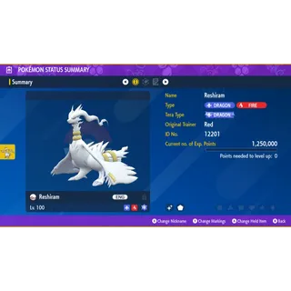🌟6 IVs Shiny Battle Ready Reshiram | Pokémon Scarlet & Violet🌟