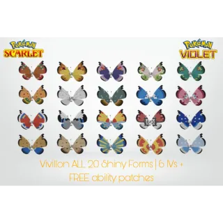 🌟Vivillon ALL 20 Shiny Forms Set| 6 IVs + FREE Ability Patches | Pokémon Scarlet & Violet🌟