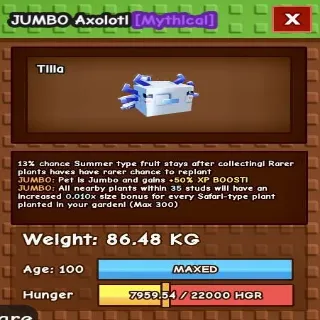 JUMBO AXOLOTL 86.48KG COLLECTORS PET