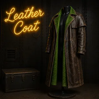 Leather Coat Green Hood 