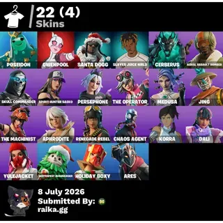 Fortnite Account 22 Skins OG | Gwenpool + Juice WRLD + Poseidon | 150 V-Bucks | Full Access