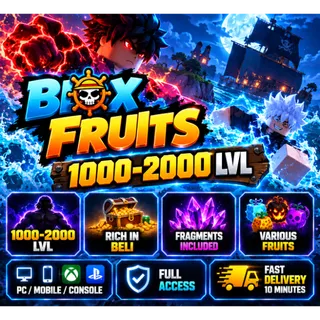 🔥 BLOX FRUITS ACCOUNT | LVL 1000-2000 | 10K-100M BELI | Up to 100K Fragments | Email/Phone Unlinked | Fast Delivery [LS-000090]