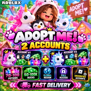 🧪 ADOPT ME 2-ACCOUNT BUNDLE | 70-100 POTIONS | 50-100K BUCKS | FA | Global Region | Fast Delivery [LS-000094]
