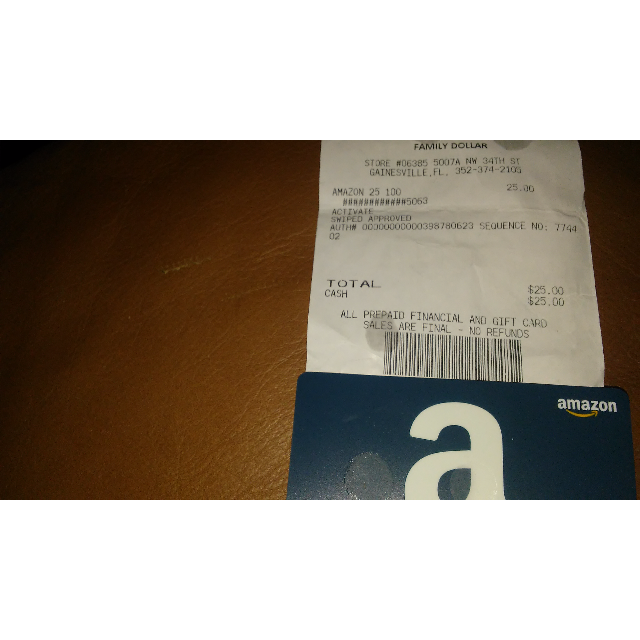 amazon gift card picture with receipt