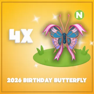4x Neon 2026 Birthday Butterfly