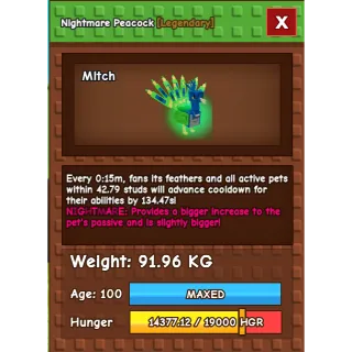 Nightmare Godly Peacock 91.96KG | Age 100 ⚡INSTANT DELIVERY⚡