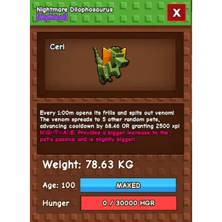 Nightmare Semi titanic Dilophosaurus 78.63KG | Age 100