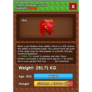 INFERNO Rainbow Hatched Carnival Elephant 281.71KG | RBH | Age 500 ⚡Fast Delivery⚡