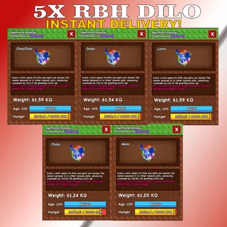 5 X Huge Nightmare Rainbow Hatched Dilophosaurus | Good Size | Not Dupe | RBH Dilo |⚡INSTANT DELIVERY⚡