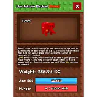 LION Rainbow Hatched Elephant 285.94KG | RBH | Age 500 ⚡INSTANT DELIVERY⚡