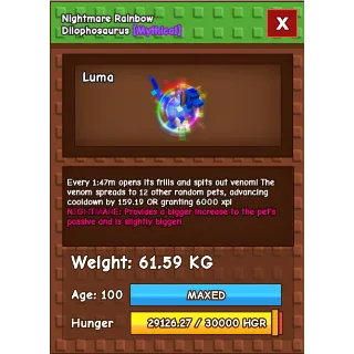 Huge Nightmare RBH DIlophosaurus 61.59KG ⚡INSTANT DELIVERY⚡