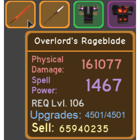 Gear Overlords Rageblade In Game Items Gameflip - roblox dungeon quest sword spells