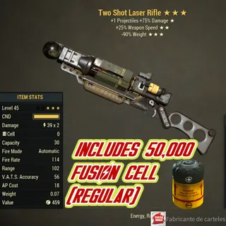 Ts2590 Laser Rifle ( Two shot / +25% weapon speed / -99% reduce weight ) + Ammo + caps