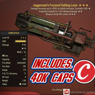 Juggernaut Explosive Gatling Laser ( JE50 - JE50 ) + 40,000 CAPS