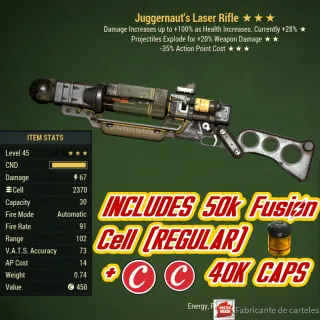 Juggernaut Explosive Laser Rifle ( JE35 - JE 35 ) + Fusion cell Ammo + 40k Caps