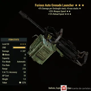 Furious Auto Grenade Launcher ( F2515 - f 25 15 ) + 40,000 Caps 