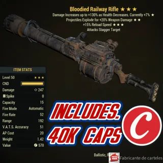Bloodied Explosive Railway Rifle ( BE15 - BE 15 ) + 40K CAPS