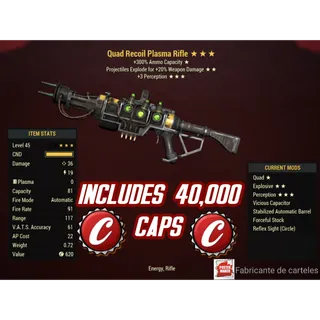 QE3P Rifle plasma ( quad / explosive / +3 Perception ) + 40,000 caps + Ammo 