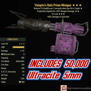 Vampire's Explosive Minigun ( VE 3L - VE3L ) + 50,000 Ultracite Ammo + 40,000 Caps 