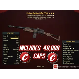 FE90 Rifle radium ( Furious / Explosive / -90% reduce weight ) + 40,000 caps 