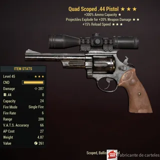 QE15 .44 Pistol ( Quad / explosive / +15% faster reload ) + 40,000 caps