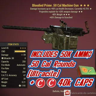 Bloodied Explosive .50 Cal Machine Gun ( BE90 - BE 90 ) + 50,000 ULTRACITE AMMO + 40K CAPS