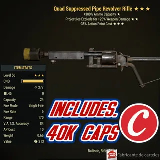 QE35 PIPE revolver Rifle ( Quad / explosive / -35% action point cost ) + 40,000 caps