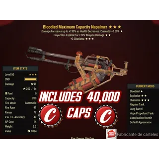 BE3c Flamer Napalmer ( Bloodied / explosive / +3 charisma ) + 40,000 caps 