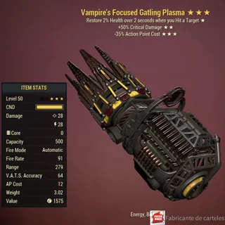 Vampire's Gatling Plasma ( V5035 - V 50 35 ) + 40,000 Caps 