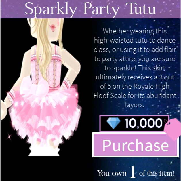Clothing Royale High Sparkly Tutu In Game Items Gameflip - roblox royale high sparkly party tutu