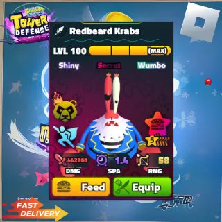 REDBEARD KRABS  - 5 STAR NEPTUNE CROWN SHINY WUMBO POWER PATTY - SPONGEBOB TOWER DEFENSE