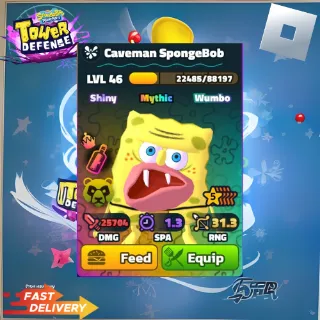 CAVEMAN SPONGEBOB  - 5 STAR NEPTUNE CROWN SHINY WUMBO - SPONGEBOB TOWER DEFENSE