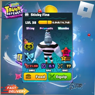 STICKY FINS - 5 STAR NEPTUNE CROWN SHINY WUMBO POWER PATTY  | SPONGEBOB TOWER DEFENSE