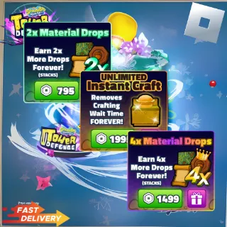 2x MATERIAL DROPS / 4x MATERIAL DROPS / UNLIMITED INSTANT CRAFT BUNDLE!| SPONGEBOB TOWER DEFENSE