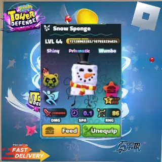 SNOW SPONGE - 5 STAR NEPTUNE CROWN SHINY WUMBO POWER PATTY  | SPONGEBOB TOWER DEFENSE