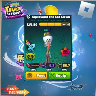SQUIDWARD THE SAD CLOWN  - 5 STAR NEPTUNE CROWN POWER PATTY - SPONGEBOB TOWER DEFENSE