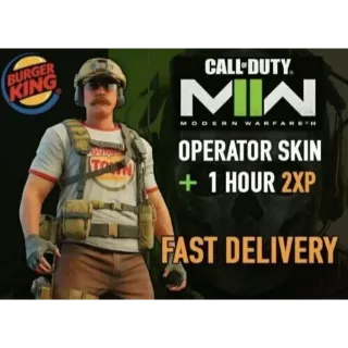 Call Of Duty MW2 Burger King Operator Skin + 1 Hour of Double XP Key