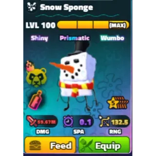 SHINY WUMBO 5 STAR SNOW SPONGE (level 100) - SPONGEBOB TOWER DEFENSE (silver serial)
