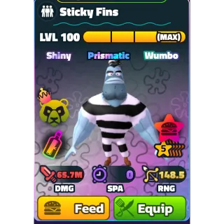 5 STAR SHINY WUMBO STICKY FINS, LEVEL 100  - SPONGEBOB TOWER DEFENSE 7100-7200 (silver serial)