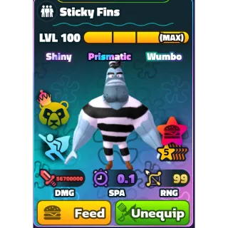 5 STAR SHINY WUMBO STICKY FINS, LEVEL 100  - SPONGEBOB TOWER DEFENSE 3500-3500 (silver serial)