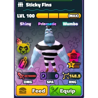 5 STAR SHINY WUMBO STICKY FINS, LEVEL 100  - SPONGEBOB TOWER DEFENSE 5800-5900 (silver serial)