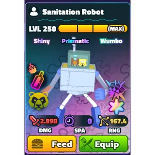 SUPERSTAR SANITATION ROBOT LEVEL 250- SPONGEBOB TOWER DEFENSE (gold serial 250-300)
