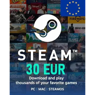 INSTANT 🌟 STEAM WALLET GIFT CARD 30 EUR 🌟 EU ACCOUNT ONLY