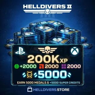5000 SUPER CREDITS + 5000 MEDALS + 6000 SAMPLES + XP HELLDIVERS 2 PC/PS/XBOX