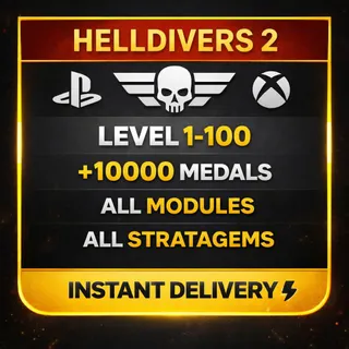 LvL UP 1-100 + 10000 Medals + All Modules + All Stratagems + XP Weapon/Char Helldivers 2 PC/PS/XBOX
