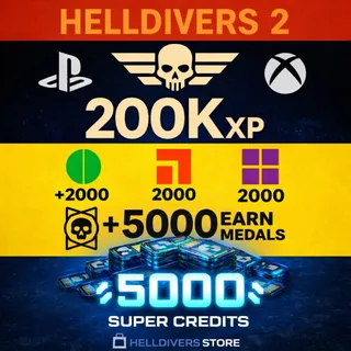 5000 SUPER CREDITS + 5000 MEDALS + 6000 SAMPLES + XP HELLDIVERS 2 PC/PS/XBOX